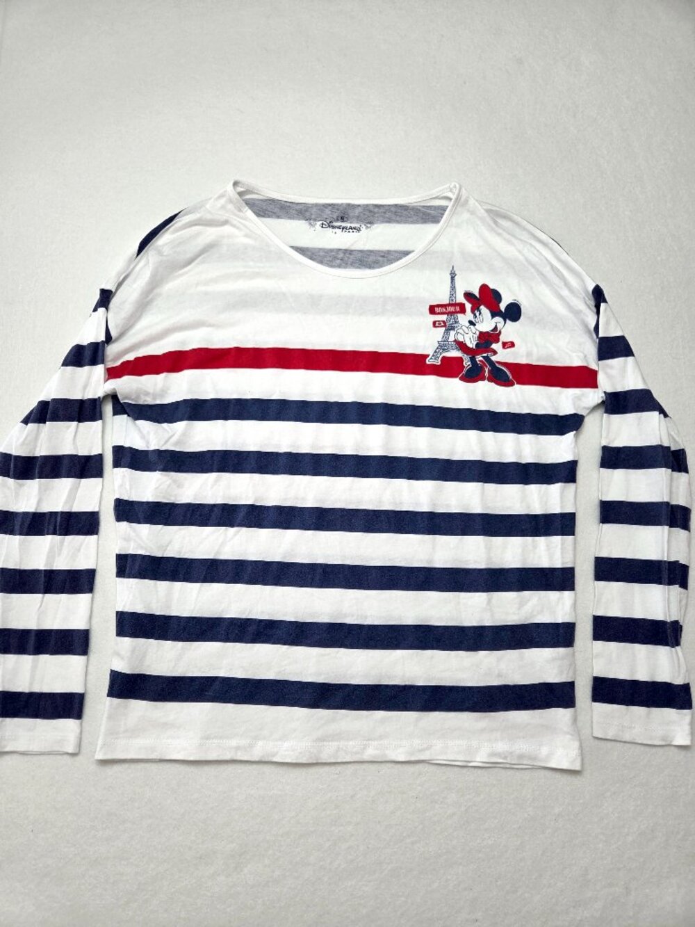 Disneyland Paris Womens Minnie Mouse White Navy Striped Long Sleeve Shirt Size M